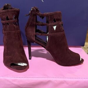 Nine West Burgundy Suede Cutout Peep-Toe Stiletto Booties